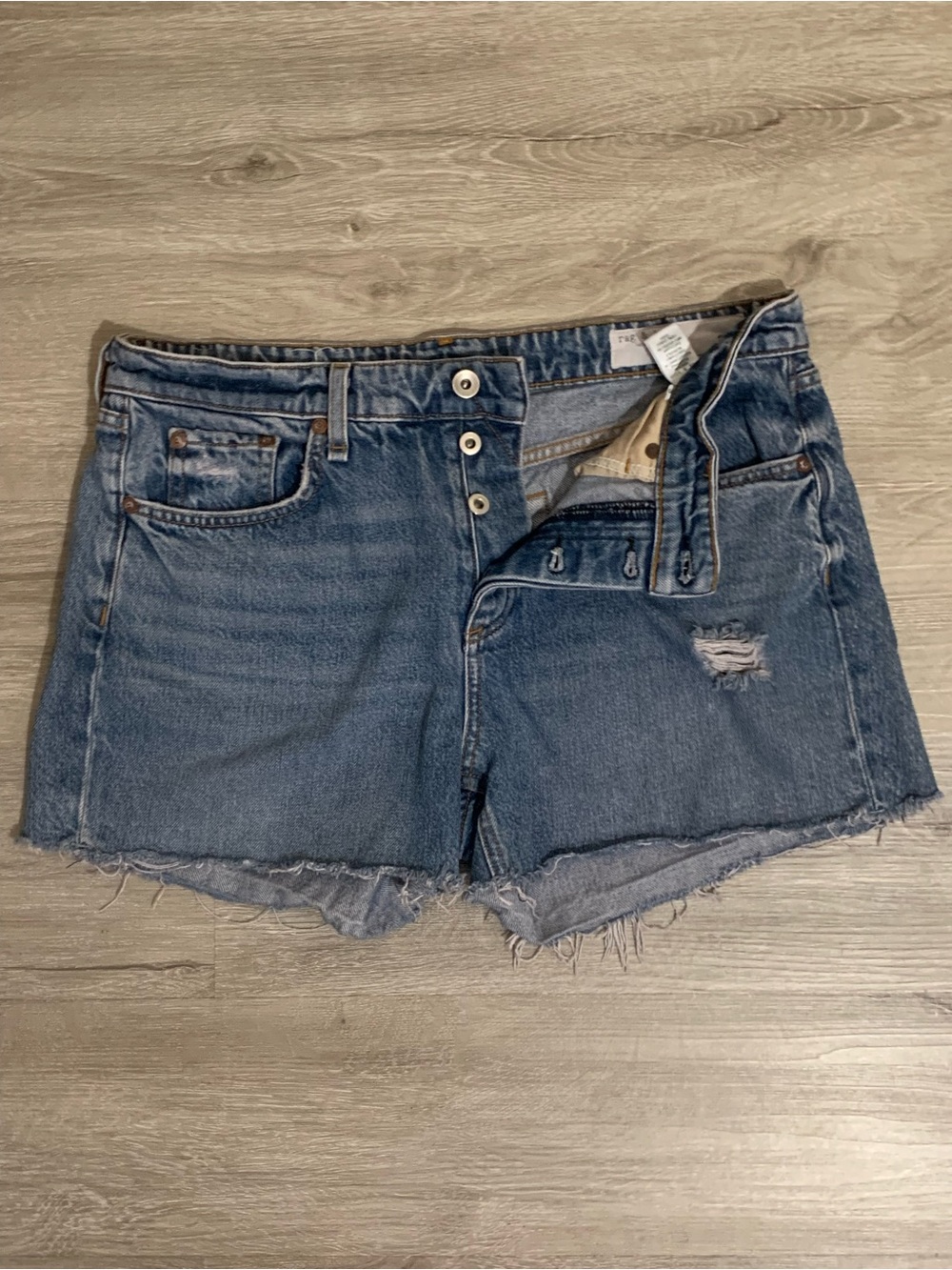 rag & bone Faded Blue Distressed Denim Shorts